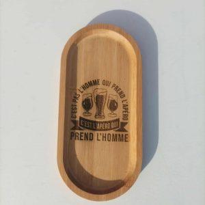 Planche apéro en bois - C'est pas l'homme qui prends l'apéro - 22,5x10,5cm