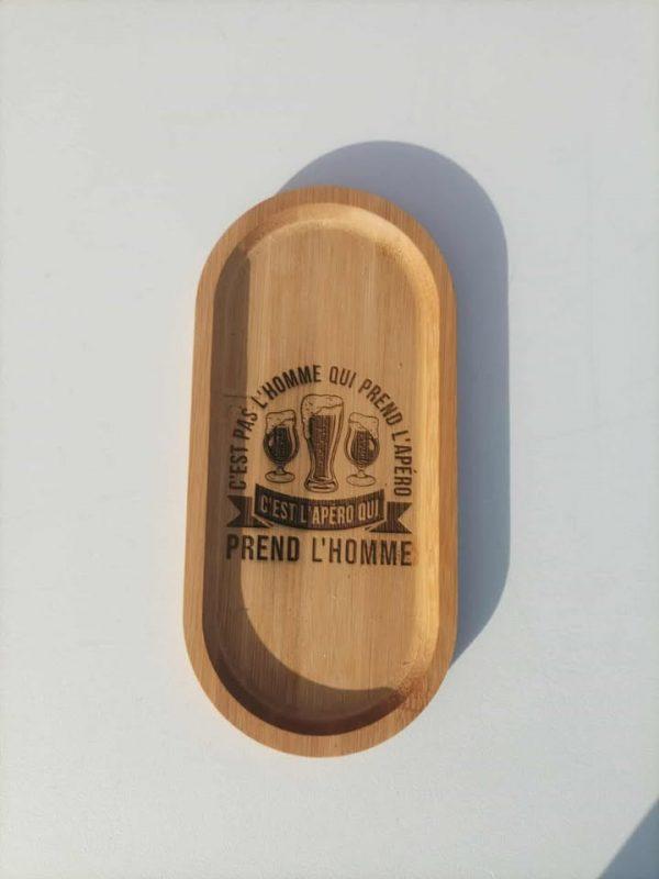 Planche apéro en bois - C'est pas l'homme qui prends l'apéro - 22,5x10,5cm