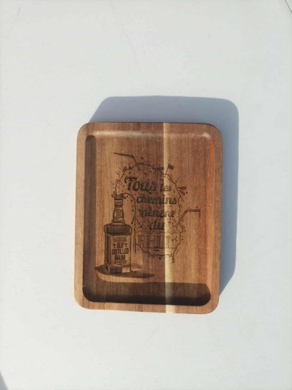 Planche apéro en bois - Tout les chemins Rhum - 18x14cm
