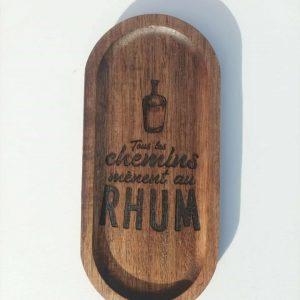 Planche apéro en bois - Tous les chemins mènent au rhum - 22,5x10,5cm