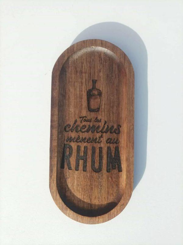 Planche apéro en bois - Tous les chemins mènent au rhum - 22,5x10,5cm