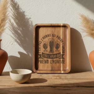 Planche apéro en bois - C'est pas l'homme - 18x14cm