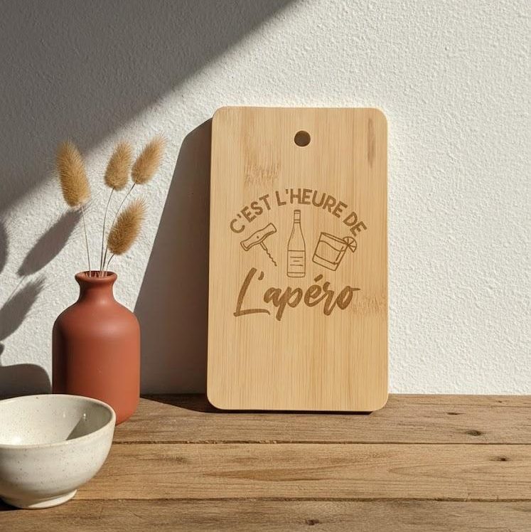 Planche apéro en bois - C'est l'heure de l'apéro - 18,5x11cm