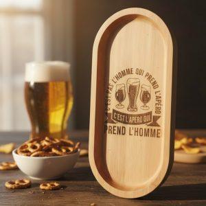 Planche apéro en bois - C'est pas l'homme qui prends l'apéro - 22,5x10,5cm