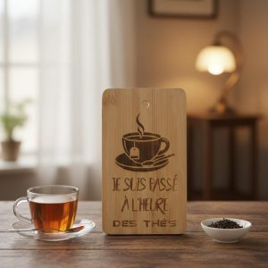 Planche apéro en bois Je suis passé à l'heure des thés 18,5x11cm